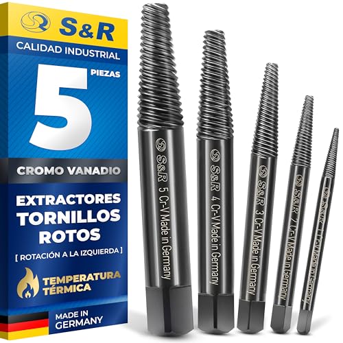 S&R Extractor de Tornillos Rotos Extractor de Pernos rotación IZQUIERDA - MADE IN GERMANY. Juego 5 Extractores de Tornillos rotos