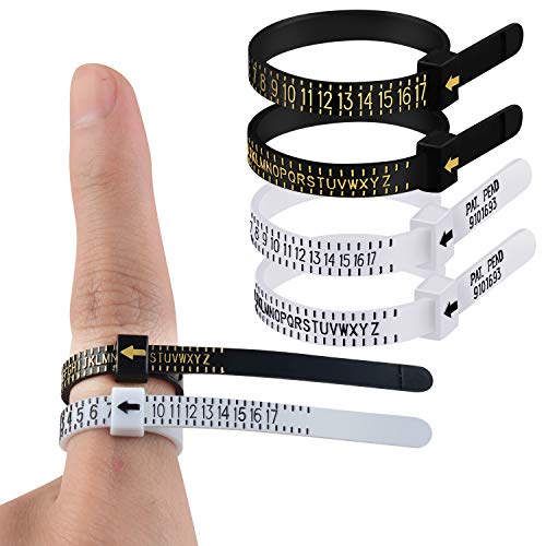 Sunshane 4 Pcs US UK Ring Sizer Set Plastic Finger Sizer Gauge Jewelry Measuring Tool Belt for Women Men Kids, Black and White