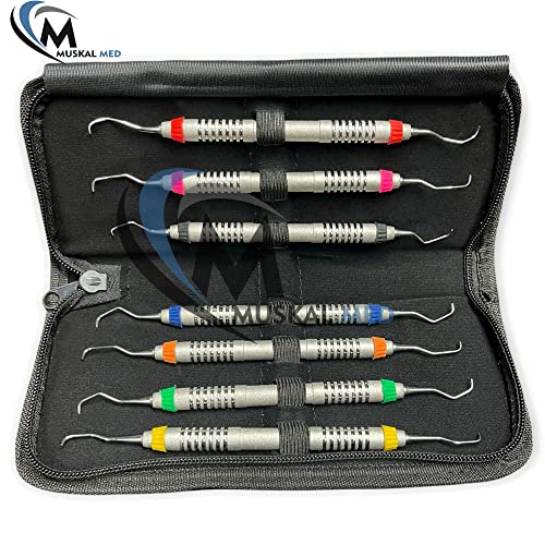 Muskal Med 2304 Set Of 7 Gracey Dental Periodontal Curettes 1/2-13/14 Double Ended Special Handle Stainless Steel Dental Instruments thumb #2