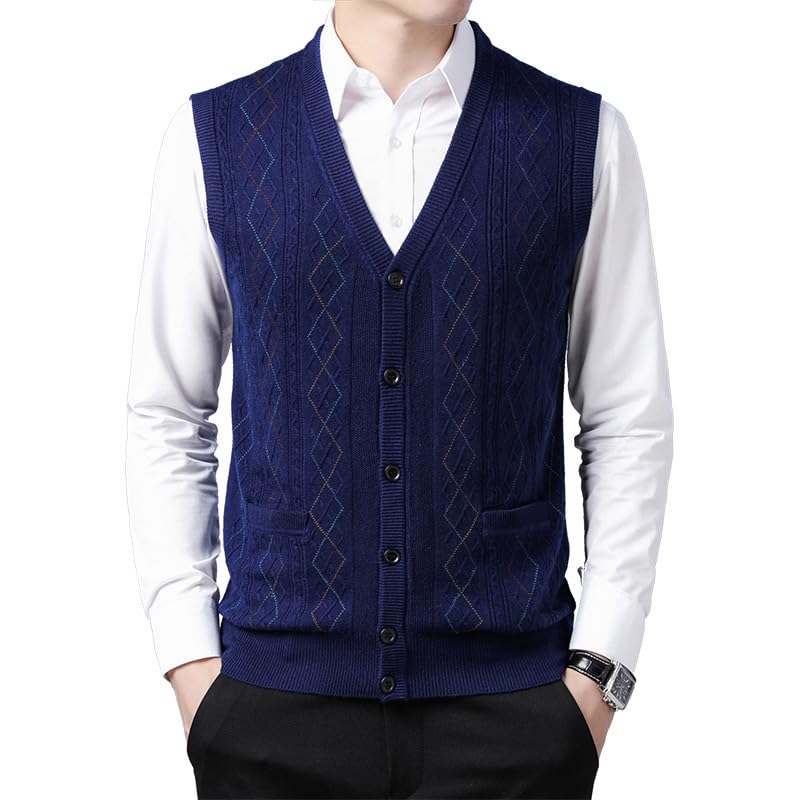 Men 31.1% Wool Knit Vest Buttons Down Basic Sweater Cardigan Pockets Sleeveless Argyle Autumn Winter V Neck2
