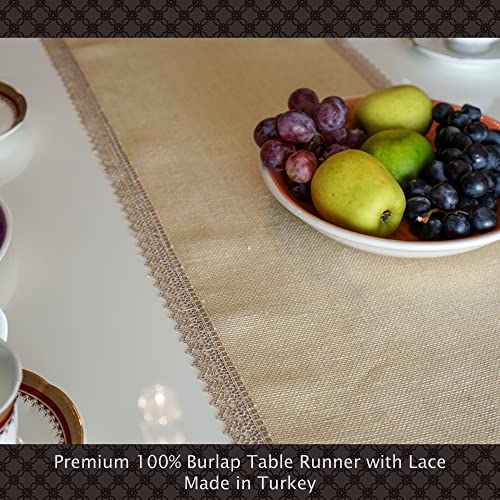 Chicon Burlap Table Runner With Lace - Farmhouse Table Runner - Natural Jute Runner - Thanksgiving Table Decorations - Rustic Wedding Decorations  -  13 X 108 #TOP3