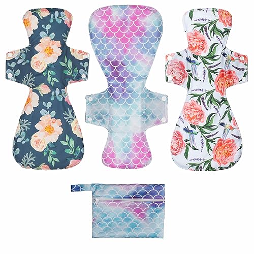 Image of 4 Pack 16 Inch Cloth Reusable Menstrual Pads, Overnight Absorbency, Unscented