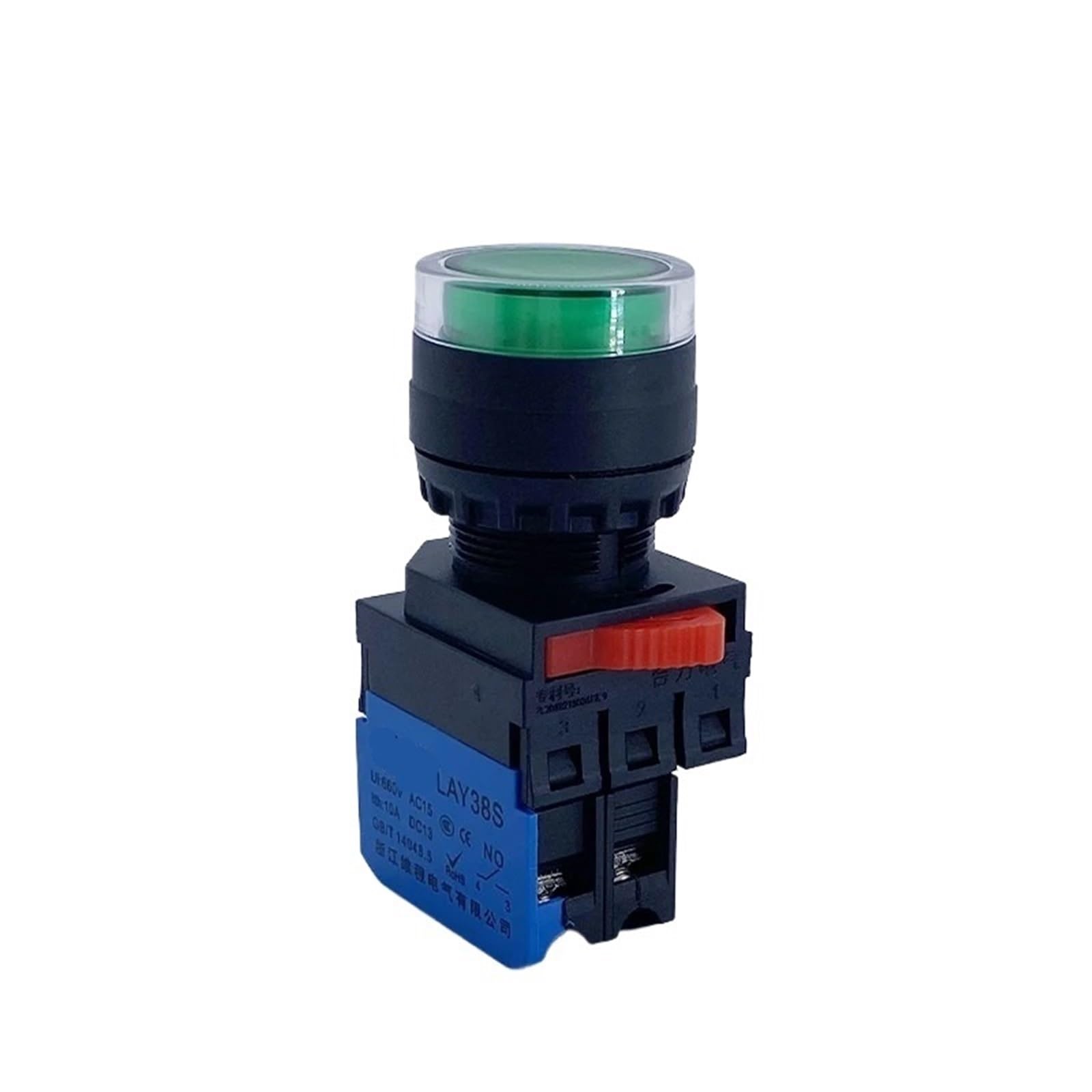 10 Uds interruptor de botón iluminado LA38-10D reinicio momentáneo autobloqueo inicio parada Control de potencia 22mm LAY38S(Blue,SELF LOCKING_1NO_220V AC DC)