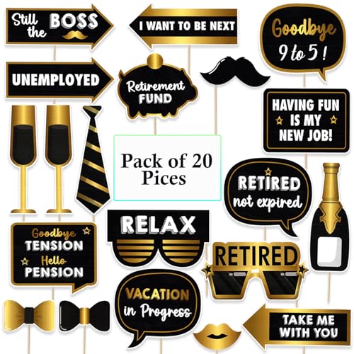 Image of Rozi Decoration Retirement Party Photo Booth Props | 20-Piece Multicolored Cardstock Cutouts with Wooden Sticks | Happy Retirement Decorations for Mom, Dad, Teachers