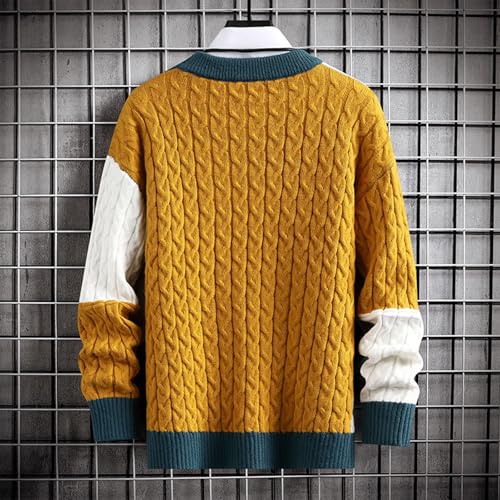 Mens Color Block Sweater Cable Knit Pullover Sweater Textured Sweater Casual Long Sleeve Sweaters Plus Size Pullover3