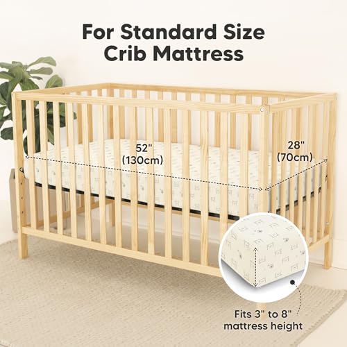 Image of 2-Pack Waterproof Baby Crib Sheets for Boys, Girls, 52x28 (Bumble Bear) | Viscose Derived from Bamboo Toddler Bed Sheet Neutral, Fitted Crib Mattress Protector Cover for Baby Bedding, Soft & Gentle