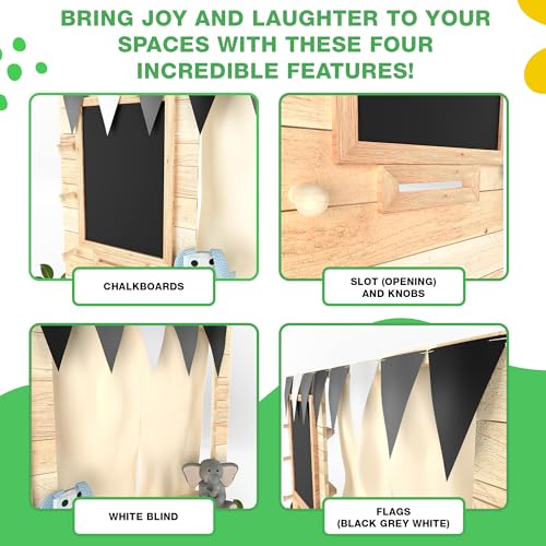 Big Game Hunters Wooden Puppet Theater with Window, Curtains, Blackboard and Decoration Flags, Puppet Show Theater for Kids and Toddlers - Thumbnail 7