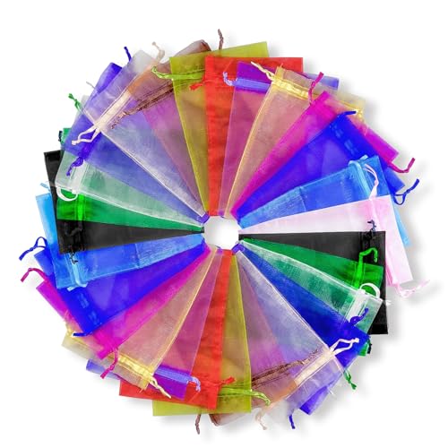 Image of 100PCS Organza Bags, 4x6 inches (10x15cm) Small Mesh Bags Drawstring, Jewelry Gift Pouches for Wedding, Party, Festival, Bathroom Soaps (Multicolor)
