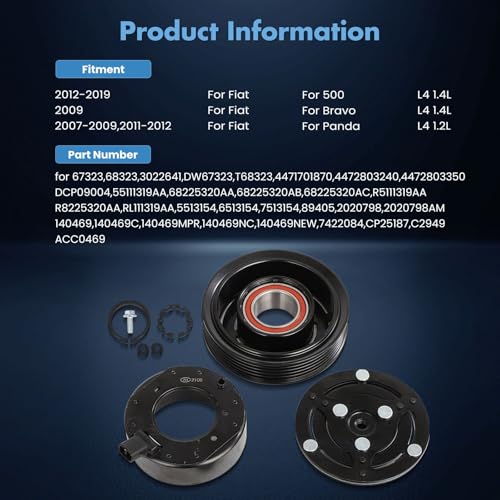 Image of ECCPP A /C Compressor Clutch 2012-2019 for Fiat 500 L4 1.4L