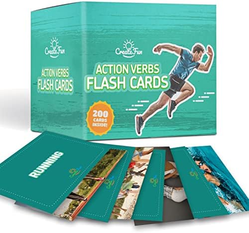 Action Verbs Flash Cards - 200-Piece Educational Flash Cards for Speech Therapy and Home Schooling - Thick and Durable Vocabulary Builder Flash Cards for Kids and Adults