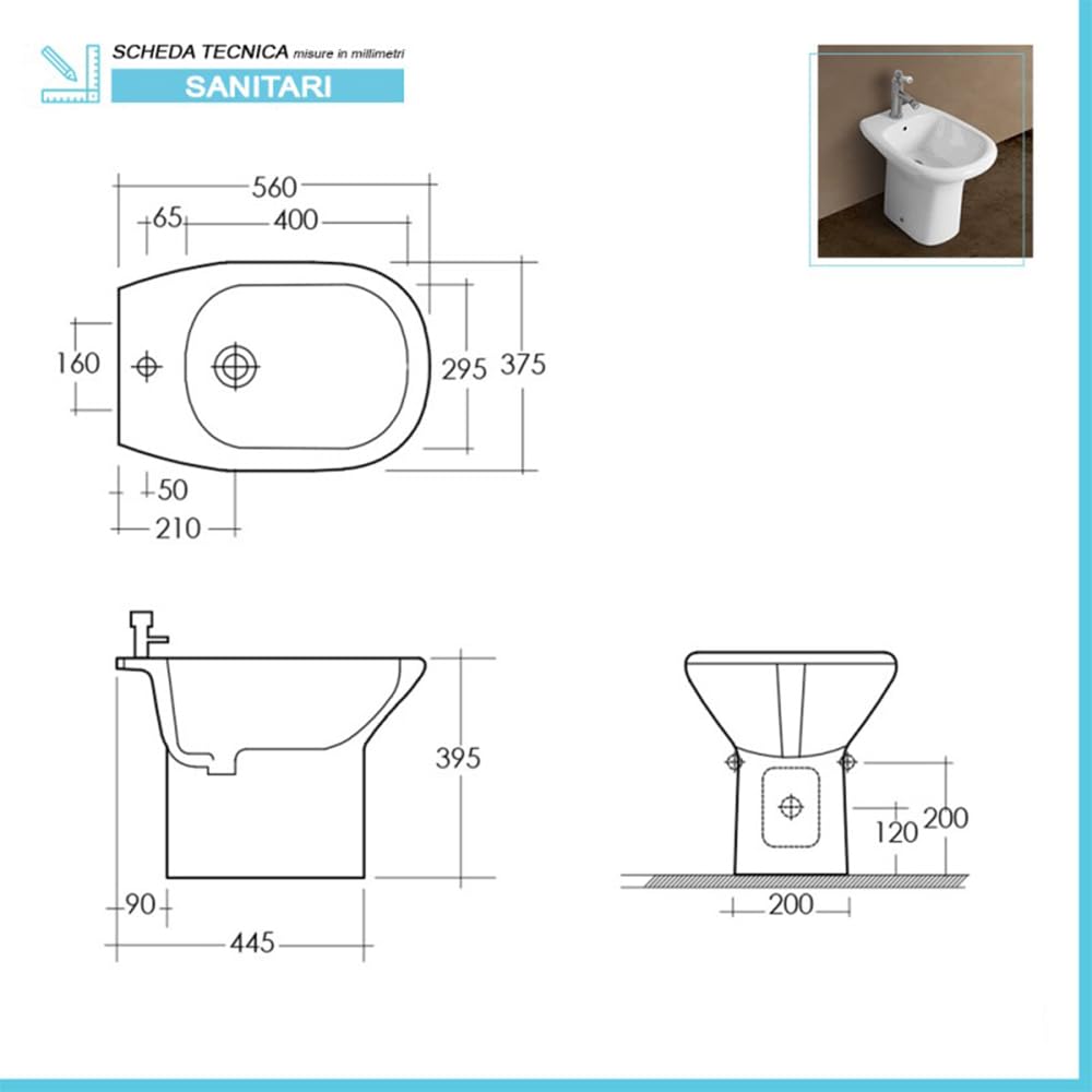 Set sanitari tradizionali serie Orient, wc con brida e scarico a pavimento, sedile incluso modello avvolgente