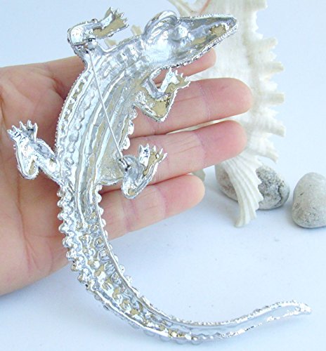 Image of 4.13 inch Alligator Crocodile Brooch Pin Pendant Austrian Crystal BZ5009