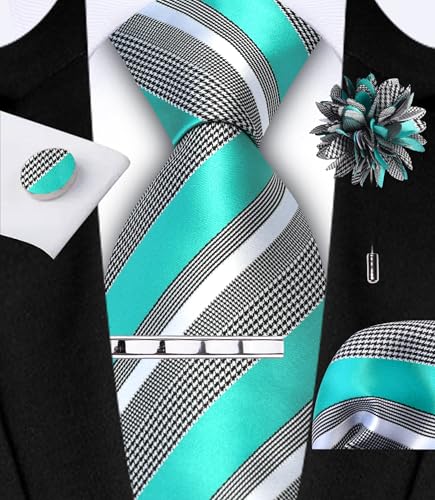 Image of GUSLESON Men's 5-pc Striped Tie Gift Set - Jacquard Necktie, Pocket Square, Cufflinks, Lapel Pin, Tie Clip - Wedding Formal Gifts