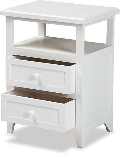 Miniatura 4 de Baxton Studio Karsen - Mesita de noche moderna y contemporánea de madera con acabado blanco con 2 cajones