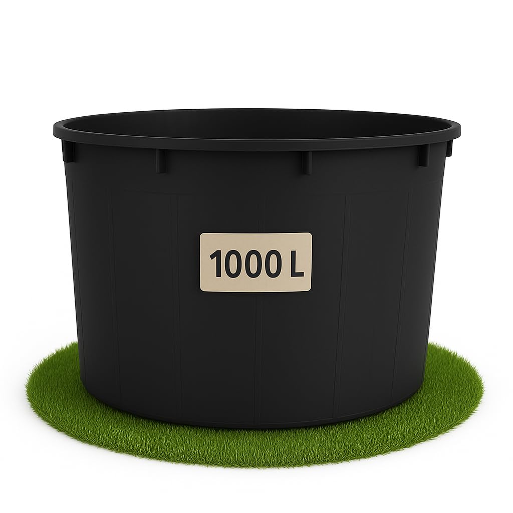 Ondis24 Regentonne 1000 Liter, Regenfass XXXL, Regenwassertank aus schwarzem Kunststoff, Wasserfass, Robust & UV-Beständig, Wasserspeicher Fass aus LDPE
