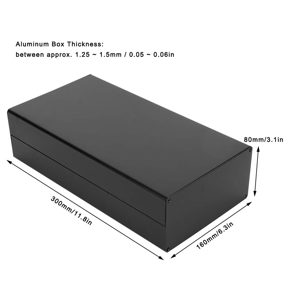 Caja de Aluminio para PCB 80x160x300mm Caja de Conexiones Eléctrica con Disipación de Calor, Carcasa de Placa de Circuito Negro, Accesorio Eléctrico para Protección y Montaje