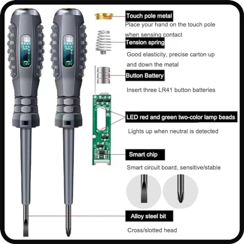 Image of High Torque Alloy Dual Light Color Light Measuring Electric Pen Induction Electric Pen Screwdriver, Non Contact Voltage Detector, Screwdriver Voltage Detector Pen (PACK OF2)