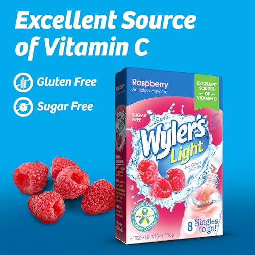 Image of Wyler's Light Singles To Go Powder, Water Drink Mix, Raspberry, 8 per Box, 96 total Packets (Pack of 12)