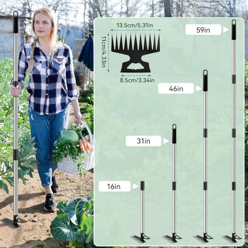Image of HASTHIP 2-in-1 Weeder Tool 150cm Telescopic Rake Hoe for Garden Care