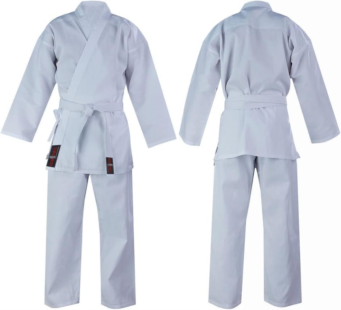 Adult Student Karate Suit White karate Uniform Poly/Cotton student Gi inc FREE white belt M/W Preshrunk