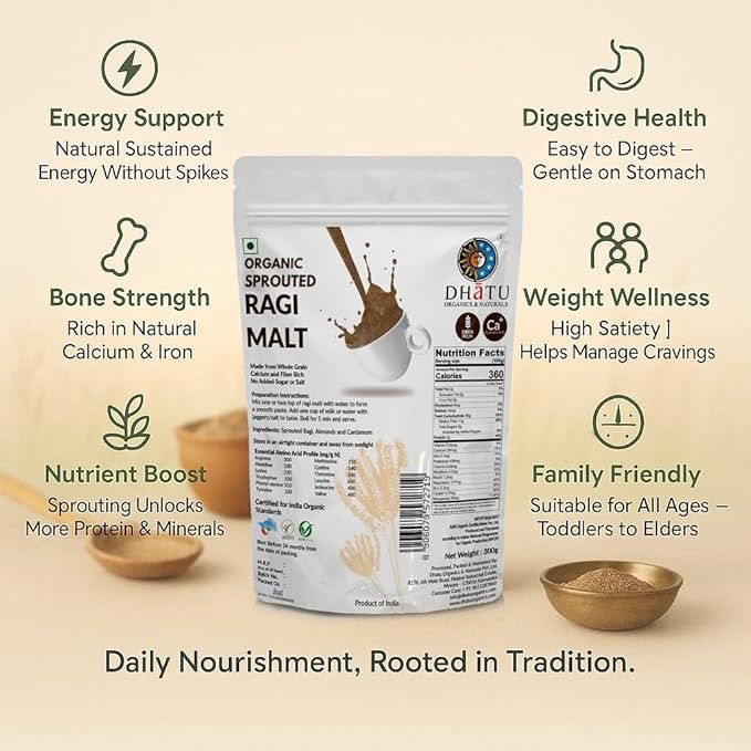 Image of Dhatu Organics Ragi Malt 300g x 2 | Ragi Malt Powder | Gluten Free | Health Drink | Rich in Calcium