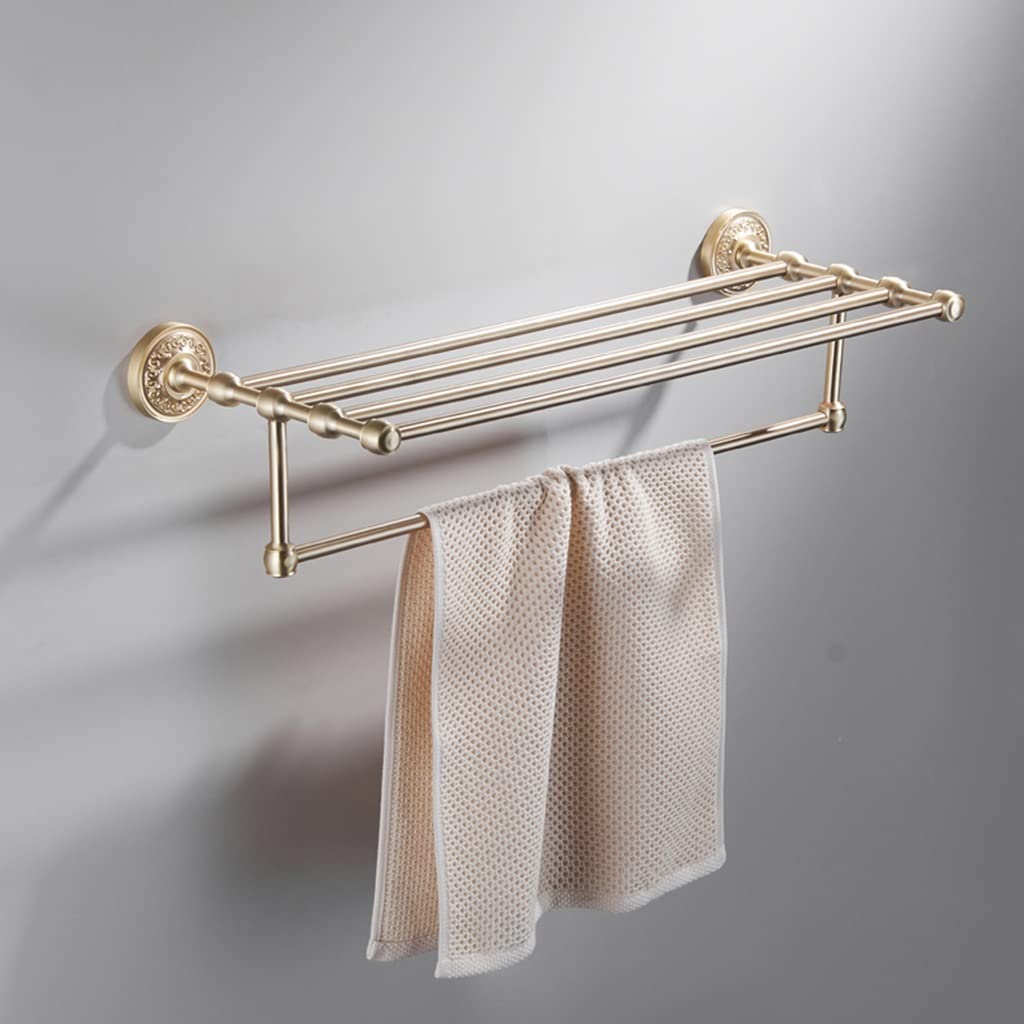 GLETSF European-Style Golden Full Brass Towel Bath Towel Rack Holder Bar, Bathroom Rack Hardware/Towel Rack