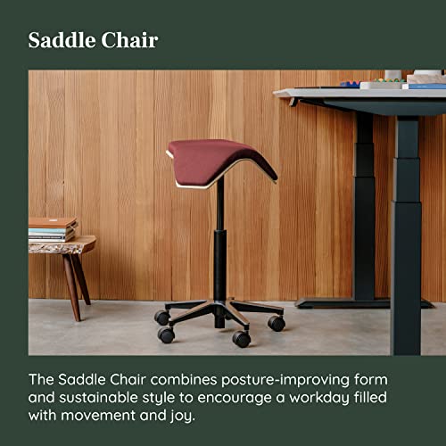 Image of Branch Saddle Chair, Ergonomic Rolling Stool | Birch Plywood Frame and Recycled Seat Fabric, Height Adjustable Saddle Seat for Active Sitting and Better Posture, Brick