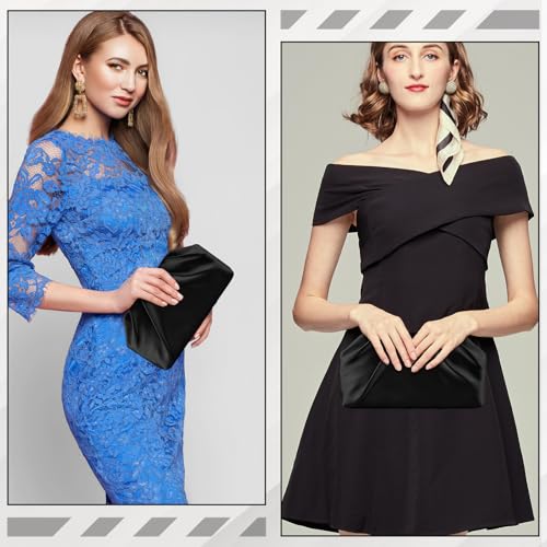 Image of ERKOON Clutch Purse for Women Elegant Pleated Evening Bag Crossbody Shoulder Handbag Envelope Bag with 2 Detachable Chain