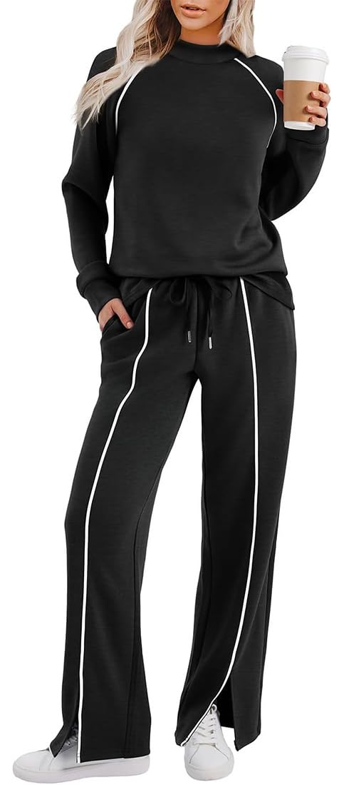 Chándal Mujer Conjunto Deportivo Mujer Conjunto Chic y Elegante Top Mangas Largas y Pantalones Fluidos Chándal Ropa Deportiva Outfit Yoga Fitness Jogging