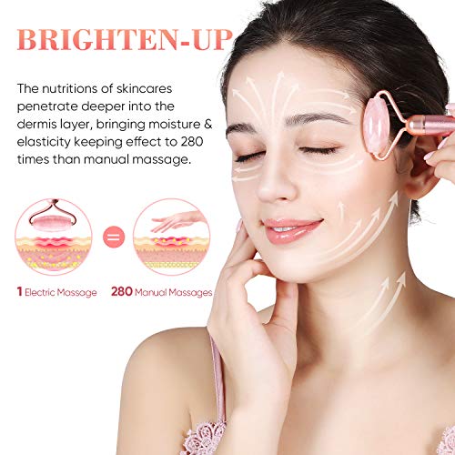 Rolo de jade vibratório para rosto – Massageador elétrico 2 em 1, massageador de rolo de quartzo ros