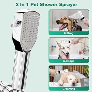   Dog-Shower-AttachmentPet-Washing-Shower-Sprayer-with-Stainless-Steel-Hose-Diverter-Valve-2-Mode-Handheld-Shower-Head-Brush-3-in-1-Dog-Shower-Head-for-Bathing-Grooming-Massage-Indoor-Outdoor