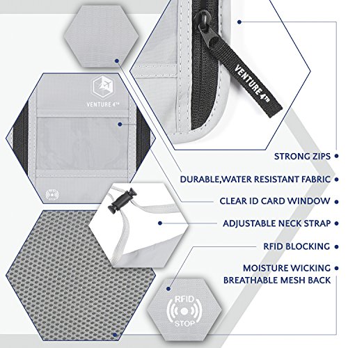 Venture 4Th Passport Holder Neck Pouch With Rfid Blocking Travel Neck Wallet (Silver) #TOP4