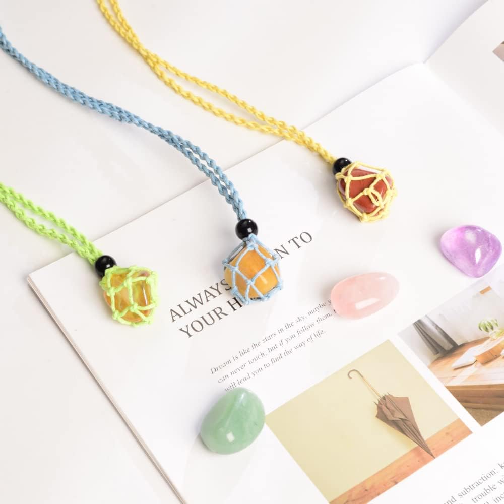 Anjiucc 12 PCS Crystal Cage Necklace Cord Empty Stone Holder Pendant Stone Replacement Hand-Woven Necklace Cord with Adjustable Length - Image 6