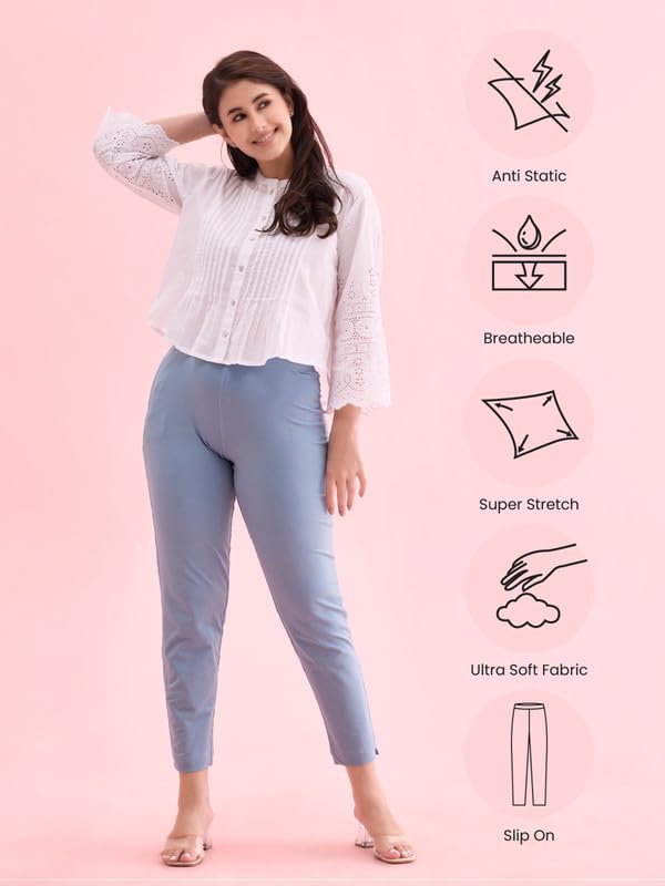 Image of GO COLORS Cotton Stretch Kurti Pants Full Length for Women | Breathable, Mid Rise, Tall