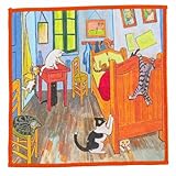 【CAT ART】 スマホ・メガネ拭き ハンカチ ニャッホの寝室/ヴィンセント・ヴァン・ニャッホ 婦人 レディース タオル ハンドタオル 約25cm 000220-0012-01