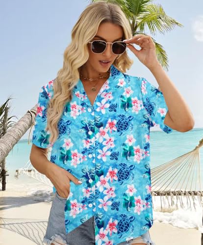 Womens Hawaiian Shirt Hawaii Button Down Shirts Palm Floral Tropical Vacation Outfits Casual Summer Trip Blouse Top2