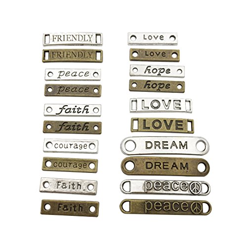 Youdiyla 78 PCS Word Connector Charms Collection - Antique Silver Bronze Friendly Love Peace Hope Faith Courage Dream Metal Pendants for Bracelet Making (HM86)