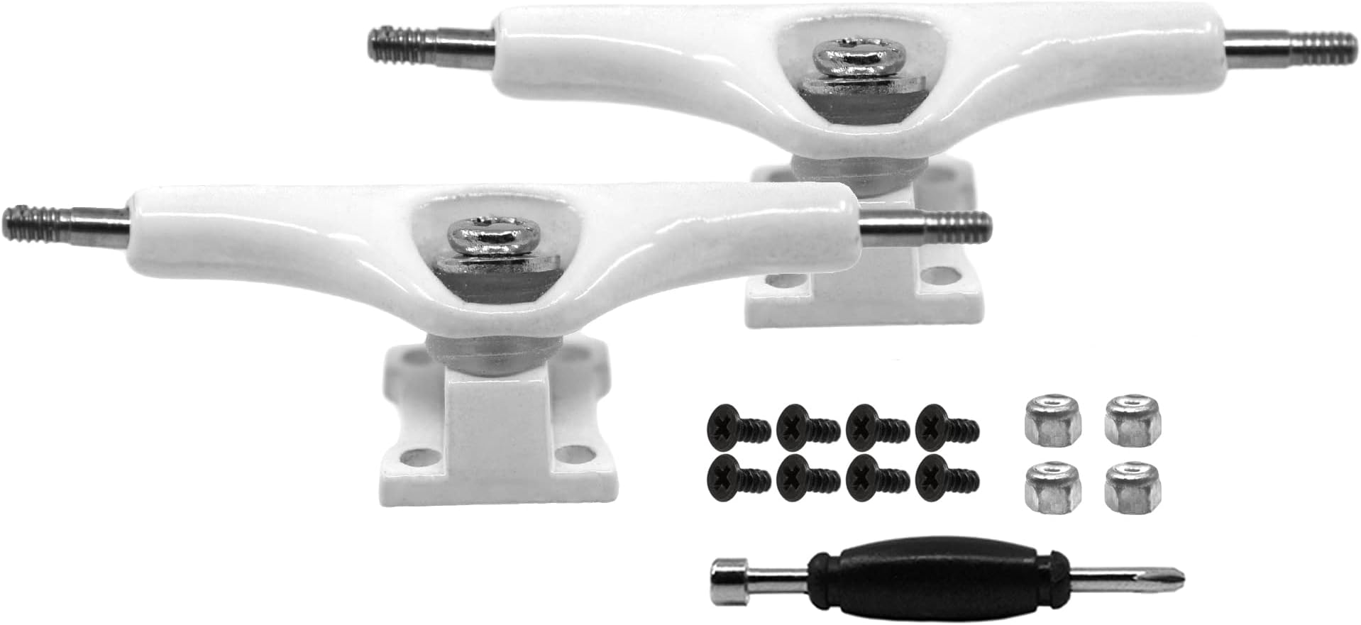 Teak Tuning Prodigy Swerve Fingerboard Trucks, White Colorway - 34mm Wide - Inverted Kingpin - Professional Shape, Appearance & Components