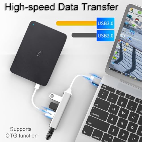 Image of 4-Port USB 3.0 Hub for PC - High-Speed Aluminum USB Hub Compatible with PC, Ma /Book, Mac Pro, Mac mini, iMac, Sur /ace Pro, and XPS. 4-Port High Speed Laptops Smartphones (USB Hub,4-Port USB 3.0)