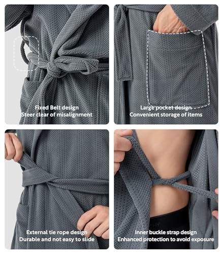 DAVID ARCHY Men's Robe Long Sleeve Lightweight Knit Bathrobe,Comfort Knee Length Hood Sleepwear4