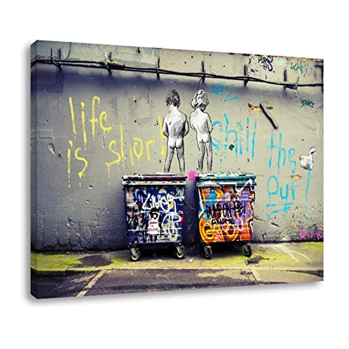 Peinture Banksy enfants graffiti art affiche 40x75 cm avec cadre intérieur décor