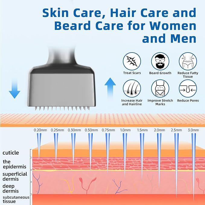 Image of Baeskii Derma Stamp with Sanitizer for Hair Growth & Facial Spa | Medical Grade Adjustable Needles 0.25mm to 3mm | Microneedling Stamp for Skin Repair, Face, Hair & Beard Growth | Reduces Acne Scars | Safe & Effective To Use