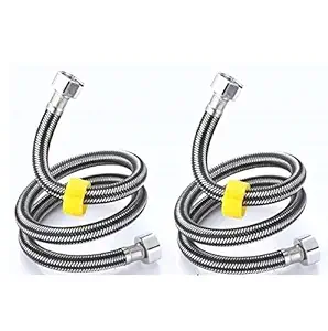 MLD for Geyser 304 Grade Stainless Steel Straight Thread Faucet Hose Replacement Connection Pipe for Geysers (1/2-inch, 18-inch) - 2 Pieces