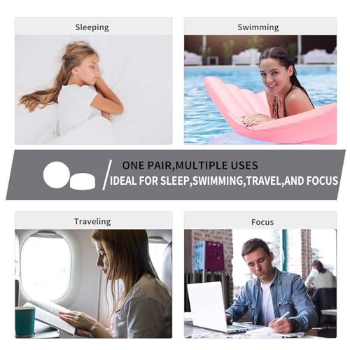 Image of LYSIAN Moldable Silicone Ear Plugs for Sleeping, Snoring & Side Sleepers, Soft Reusable Noise Reduction Earplugs for Sleep, Travel & Swimming, 5 Pairs, Transparent-NEVER INSERT PLUGS DEEP INTO EAR CANAL!