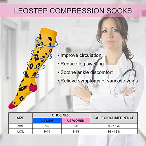 Image of LEOSTEP Compression Socks for Women and Men Circulation, Knee High Stockings Support for Nurses, Cycling, Hiking, Running