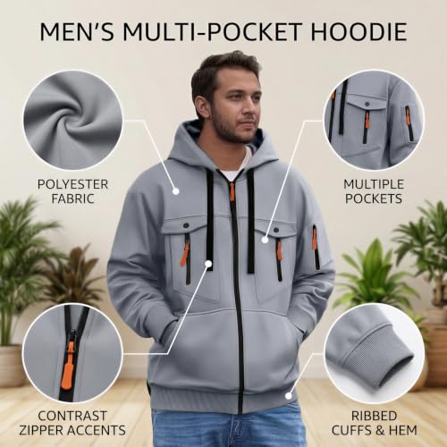 VBTAPA Mock Neck Sweatshirt Hoodies For Men Casual Workout Gym Cargo Hooded Sweatshirts Fahion Heavyweight Warm Fleece Zip Up Jacket Pockets 2026 Red S - image 6