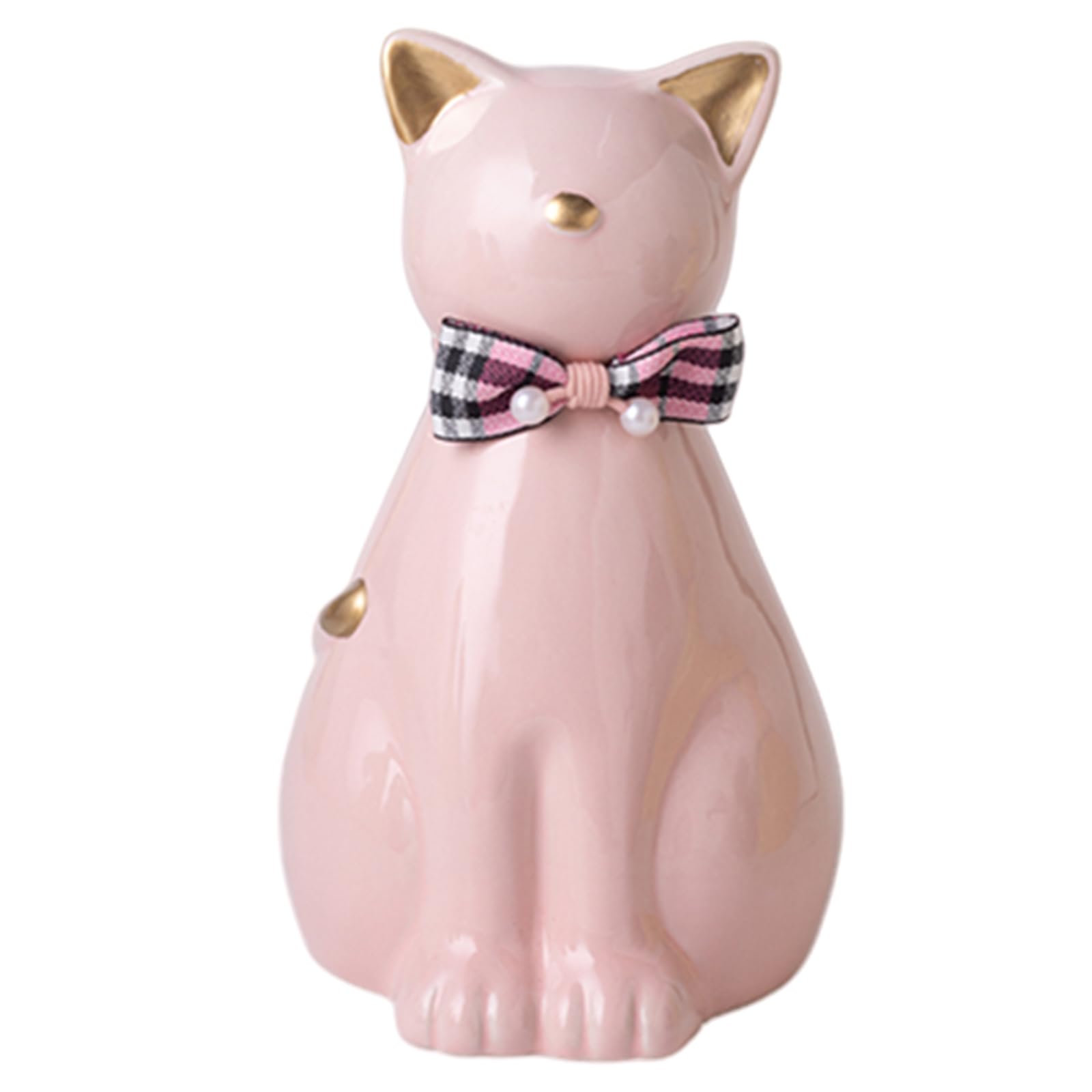 Duuclume Handcrafted Ceramic Cat Urn for Ashes,Cat Statue Funeral Memorial Gift,Pet Urn for Indoor & Outdoor Use (Gold Pink, One Size)