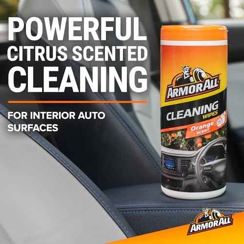 Image of Armor All Car Interior Cleaner Wipes , Car Cleaning Wipes with Orange Cleans Dirt and Dust in Cars, Trucks and Motorcycles, 25 Count