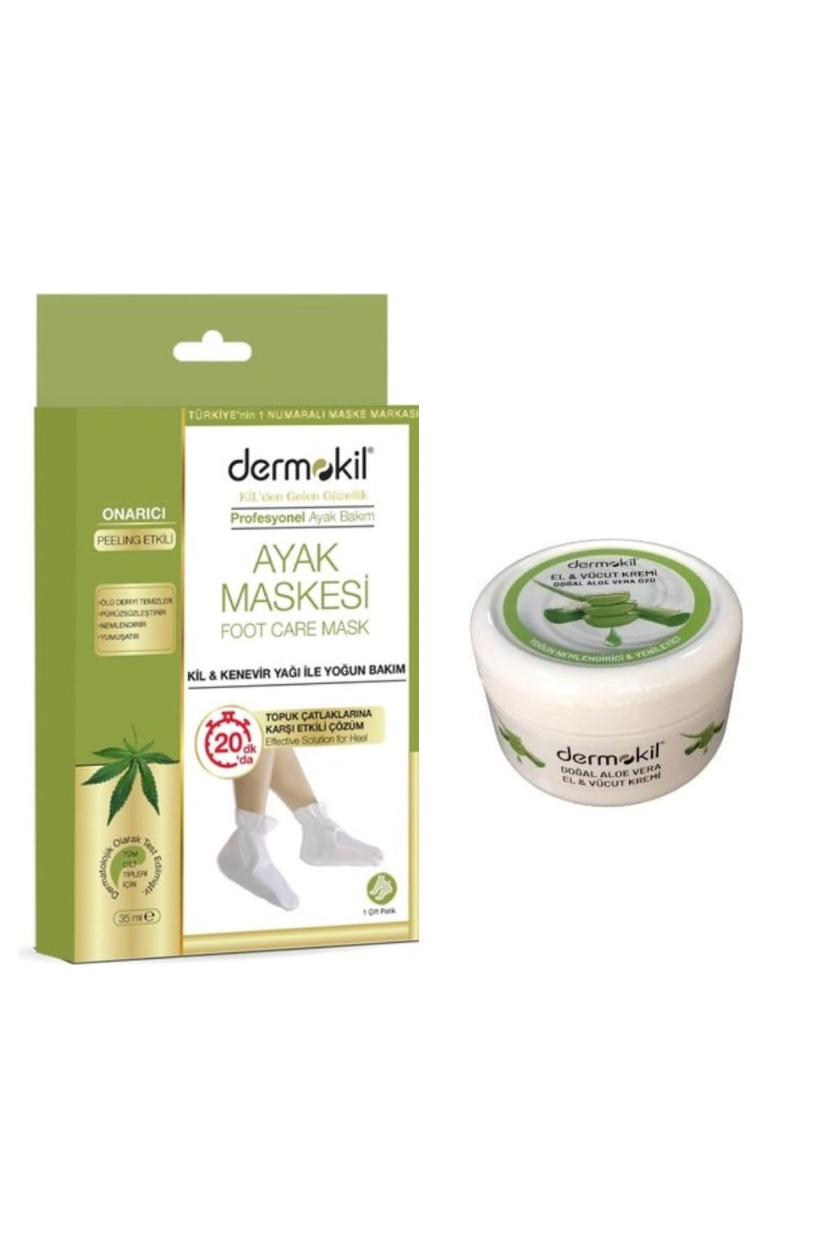 Dermokil Yoğun Bakım Ayak Maskesi 35 ml + Aloe Vera Özü El Yüz Kremi 220 ml Set