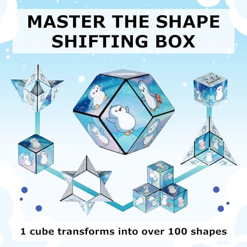 Image of Shashibo Pudgy Penguins Magnetic Puzzle Cube, Stress Relief Fidget Toy | 100+ Possible Shapes, Sensory Fidget Toy For Adults & Kids, Fun Shape Shifting Puzzle Box For All Ages
